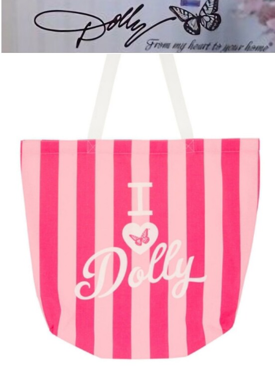 Dolly Parton Handbags - Dolly Parton Stripe 'I ♥ Dolly' Tote Bag- Pink